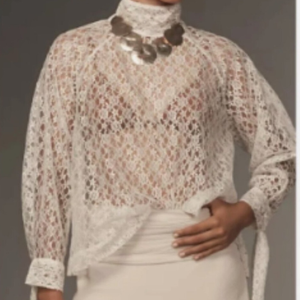 Anthropologie Forever That Girl Turtleneck Billowy Lace Blouse XS